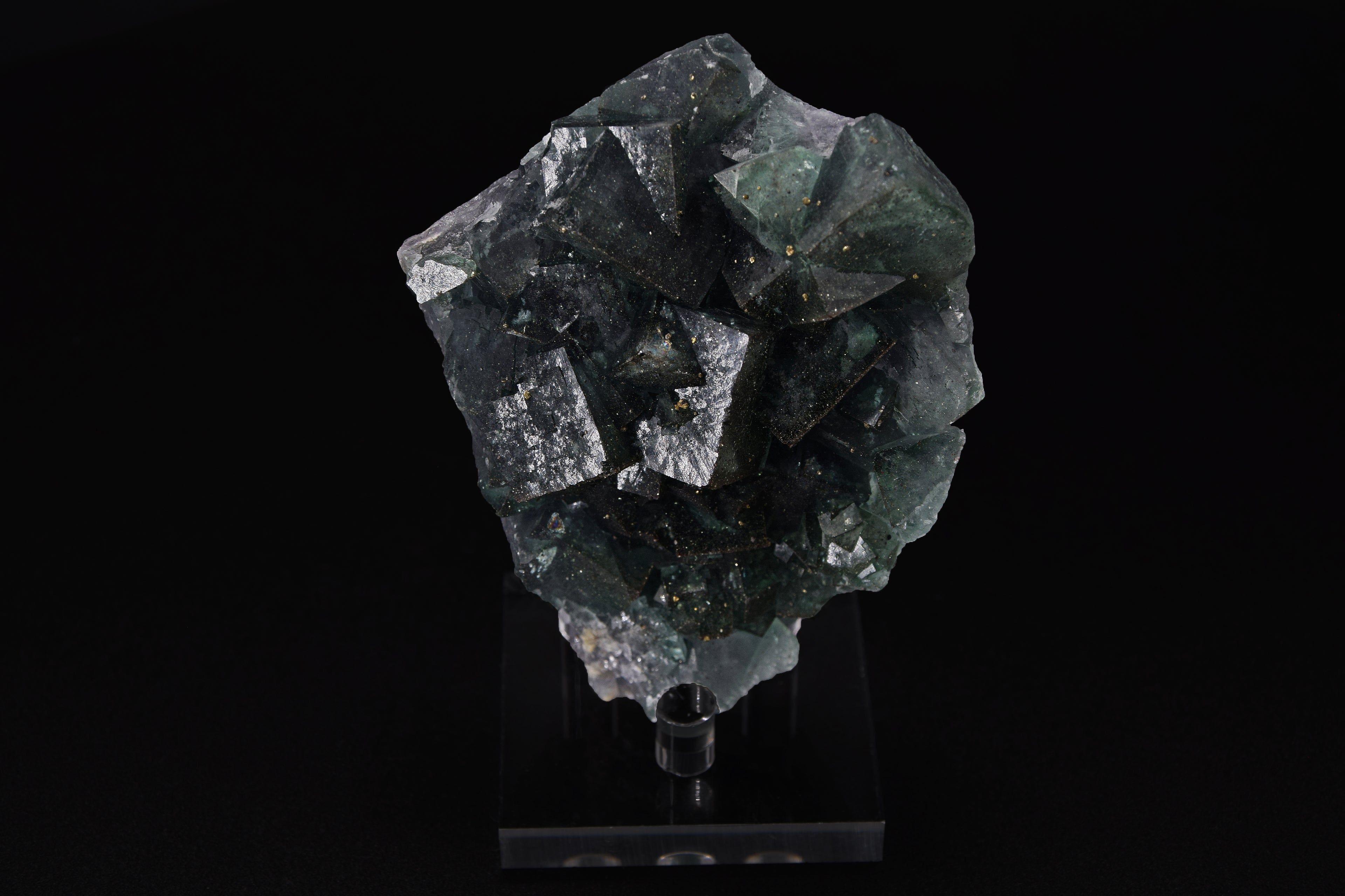 Fluorite (UV) & Pyrite - Nigeria (Small Cabinet; 9 x 8 x 3 cm; 239 g)